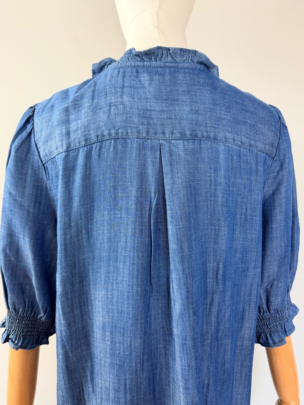 Talbots Chambray Tencel Shift Dress Blue Ruffle Sleeve Size L NWT - Picture 9 of 14